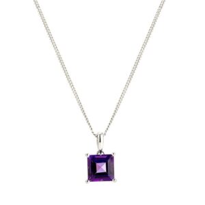 Square Solitaire Amethyst Pendant With Chain