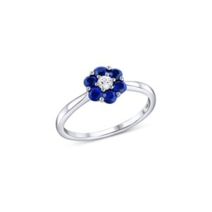 Natural Blue & White  Sapphire Flower Ring