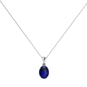 Oval Solitaire Natural Blue Sapphire Pendant With Chain