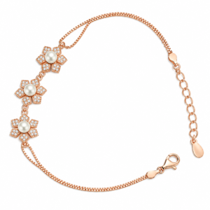 Rose Gold Floral Pearl Bracelet Flat Lay