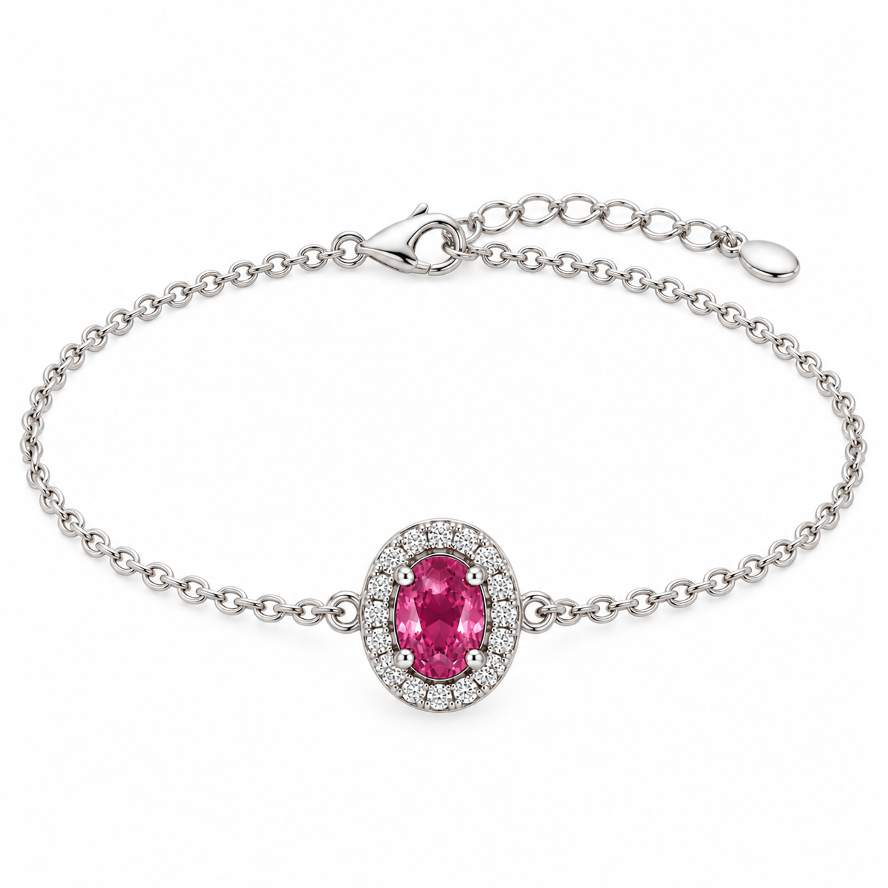 Oval Pink Gemstone Halo Bracelet