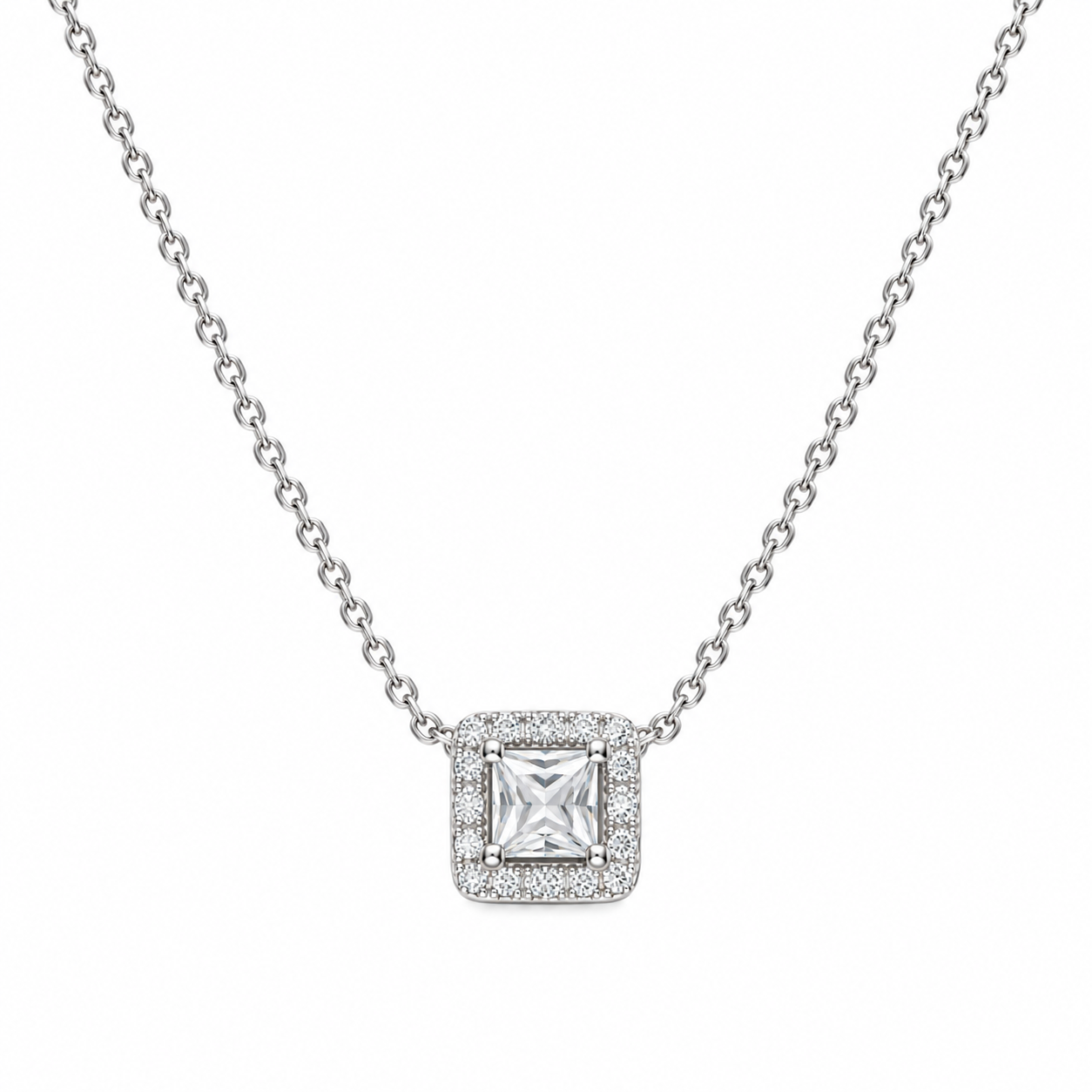 Square Diamond Halo Necklace